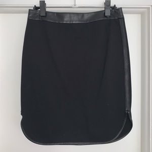 LOFT Black Ponte Pencil Skirt Faux Leather Trim